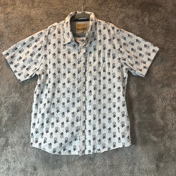 Free Nature M Boys Black White Printed Button Down Short Sleeve Shirt - Picture 1 of 7